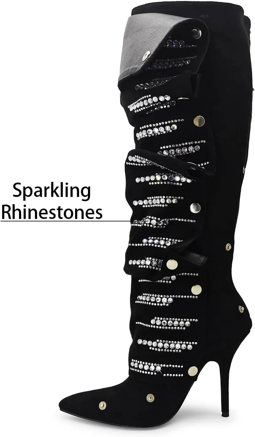 RKQ Sexy Camo Tall Boots for Women Pointed Toe Stiletto Heel Wide-calf Pull On Cowgirl Boots Classic Party Wedding Knee High Boots