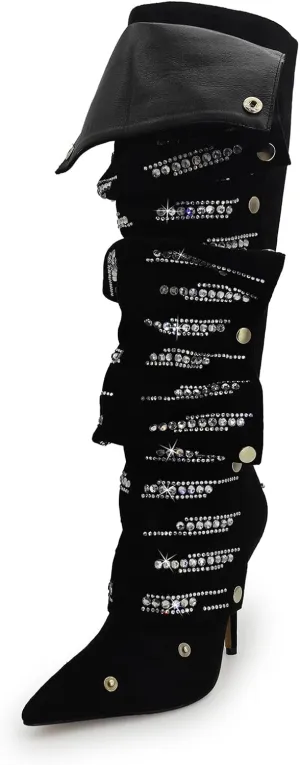 RKQ Sexy Camo Tall Boots for Women Pointed Toe Stiletto Heel Wide-calf Pull On Cowgirl Boots Classic Party Wedding Knee High Boots