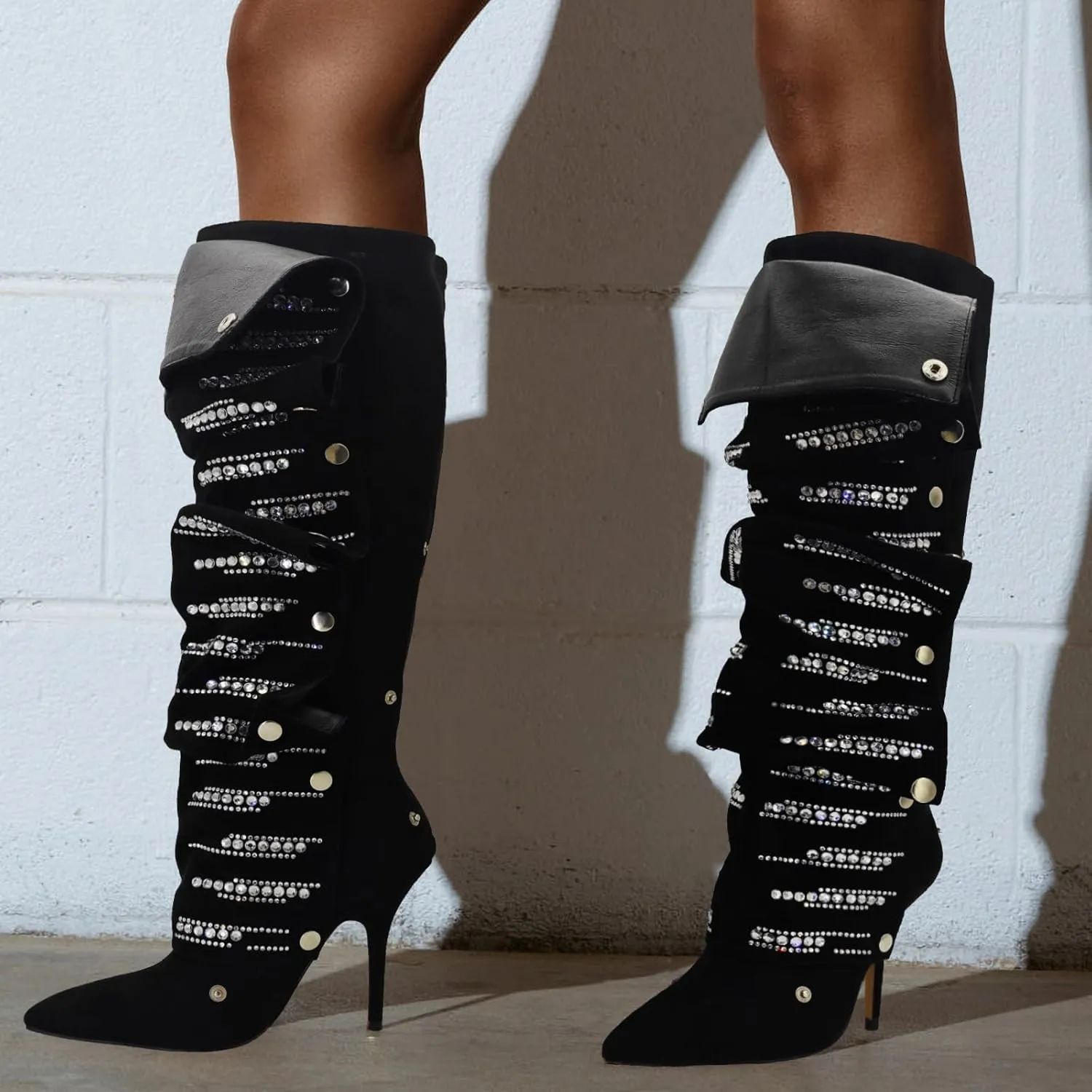 RKQ Sexy Camo Tall Boots for Women Pointed Toe Stiletto Heel Wide-calf Pull On Cowgirl Boots Classic Party Wedding Knee High Boots