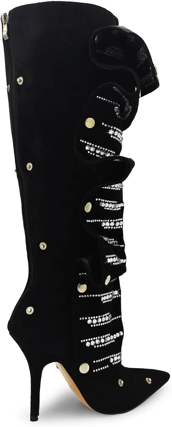 RKQ Sexy Camo Tall Boots for Women Pointed Toe Stiletto Heel Wide-calf Pull On Cowgirl Boots Classic Party Wedding Knee High Boots