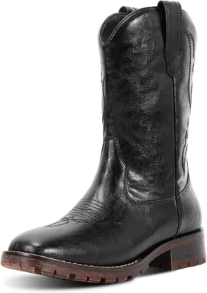 RLW Men's Western Cowboy Boots Waterproof Square Toe Slip On Work Boots for Construction Farming
