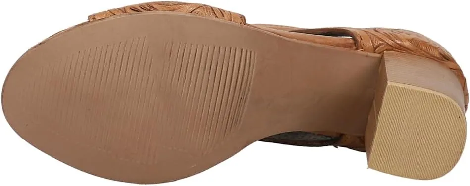 ROPER Womens Mika Floral Embossed Peep Toe Zippered Shootie Pumps Casual Sandals Casual High Heel 3" & Up - Brown