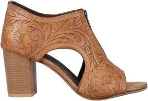 ROPER Womens Mika Floral Embossed Peep Toe Zippered Shootie Pumps Casual Sandals Casual High Heel 3" & Up - Brown