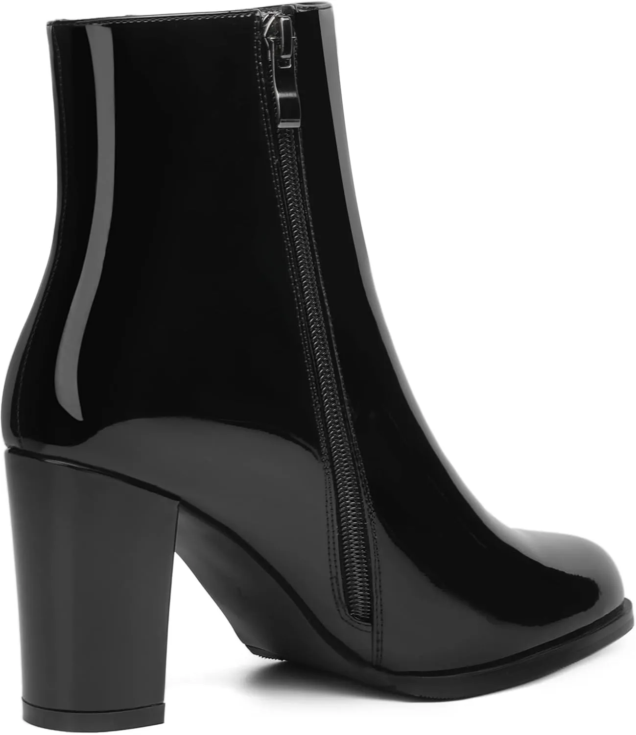 ROSERWISH Womens Fashion Casual Fall Winter Patent Round Toe Side Zip Block High Heel Ankle High Boots 3.5 Inch