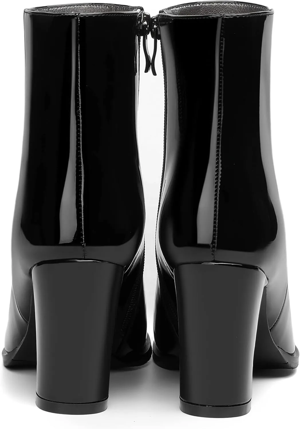 ROSERWISH Womens Fashion Casual Fall Winter Patent Round Toe Side Zip Block High Heel Ankle High Boots 3.5 Inch