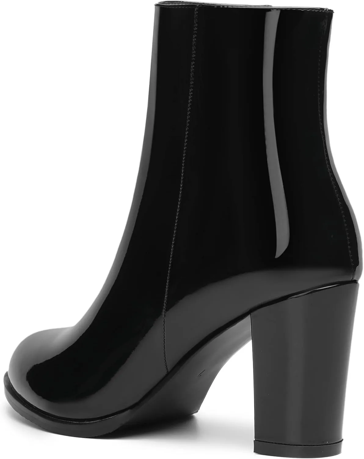 ROSERWISH Womens Fashion Casual Fall Winter Patent Round Toe Side Zip Block High Heel Ankle High Boots 3.5 Inch