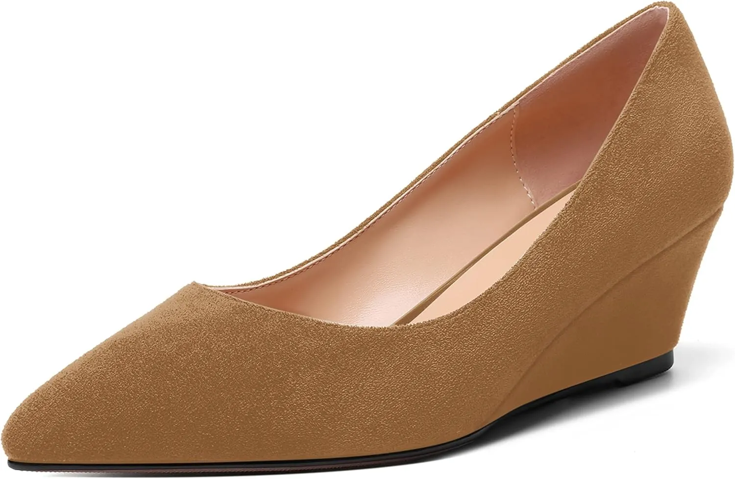 ROSERWISH Womens Wedding Pointed Toe Suede Fashion Slip On Comfortable Wedge Low Heel Pumps Dress Shoes 2 Inch