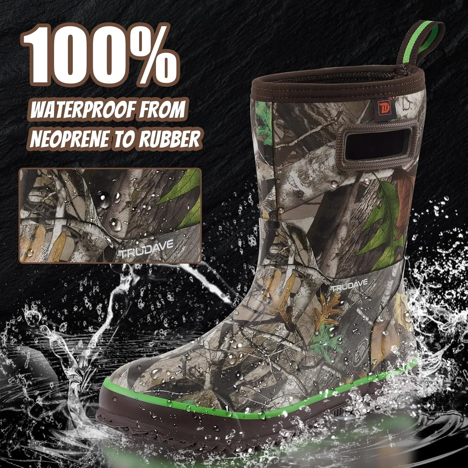 Rubber Boots for Men, Warm 4.5mm Neoprene Waterproof Insulated Rain Boots, Mid Calf All-Season Mud Boots for Outdoor Work Hunting (Size 6-13)