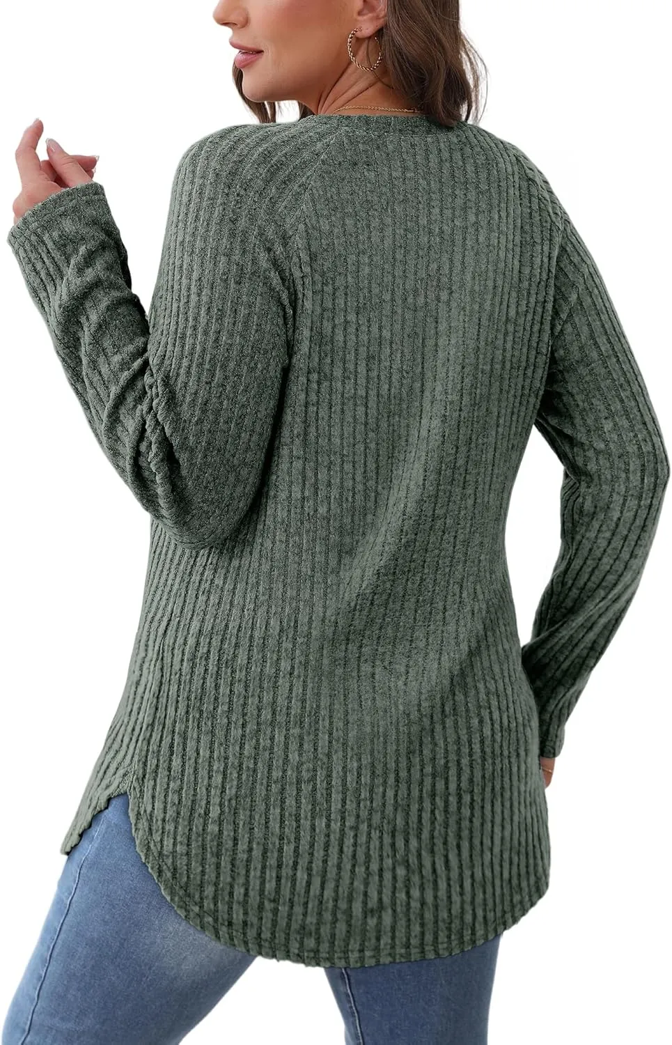 Saloogoe Long Sleeve Shirts for Women Tunic Tops for Women Loose Fit Dressy Crew Neck Pullover Basic Sweaters for Women 2024