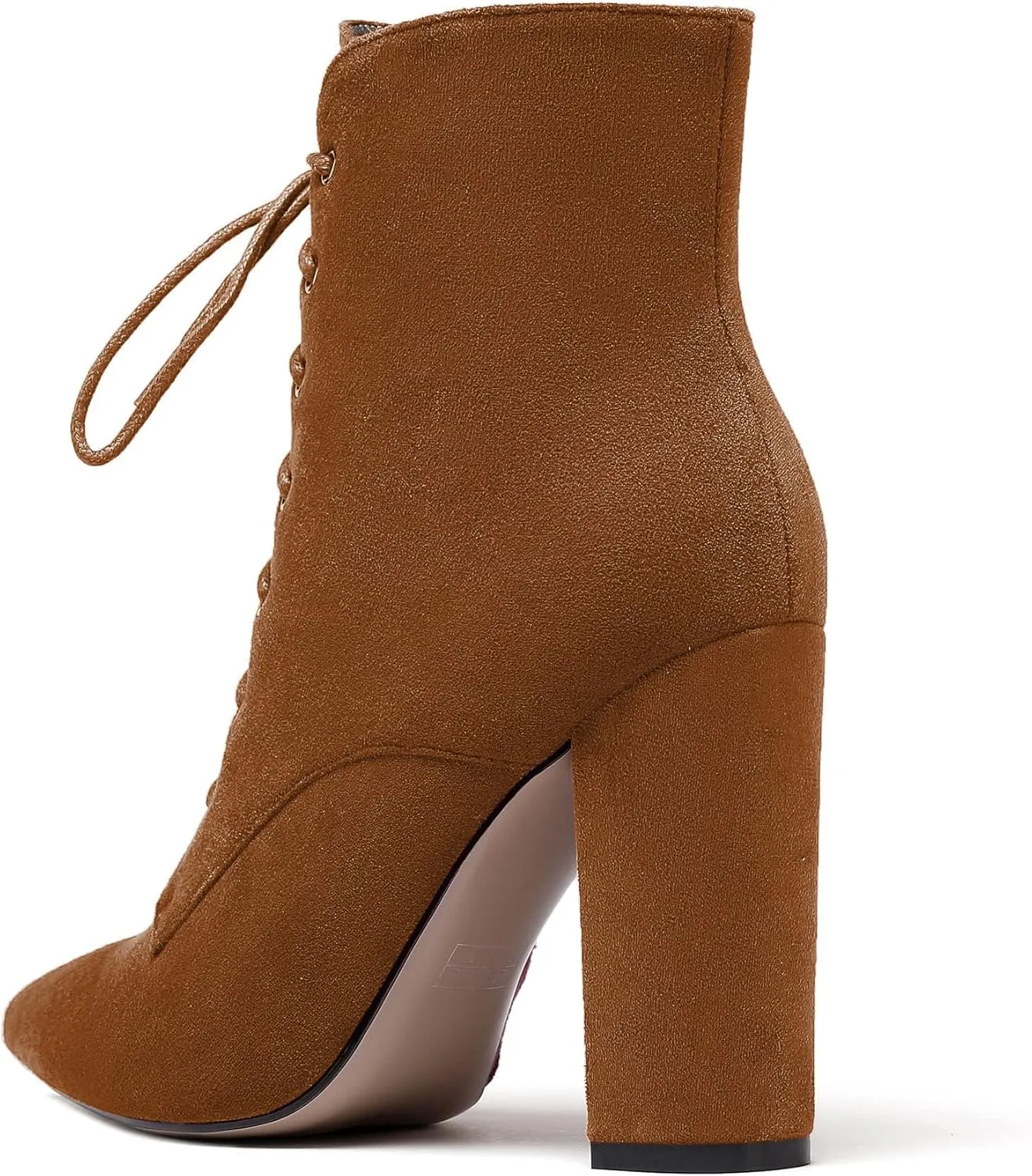 SAMMITOP Women's Chunky Heel Ankle Boots Pointed Toe Lace Up Diamond Embedded Heel Shoes
