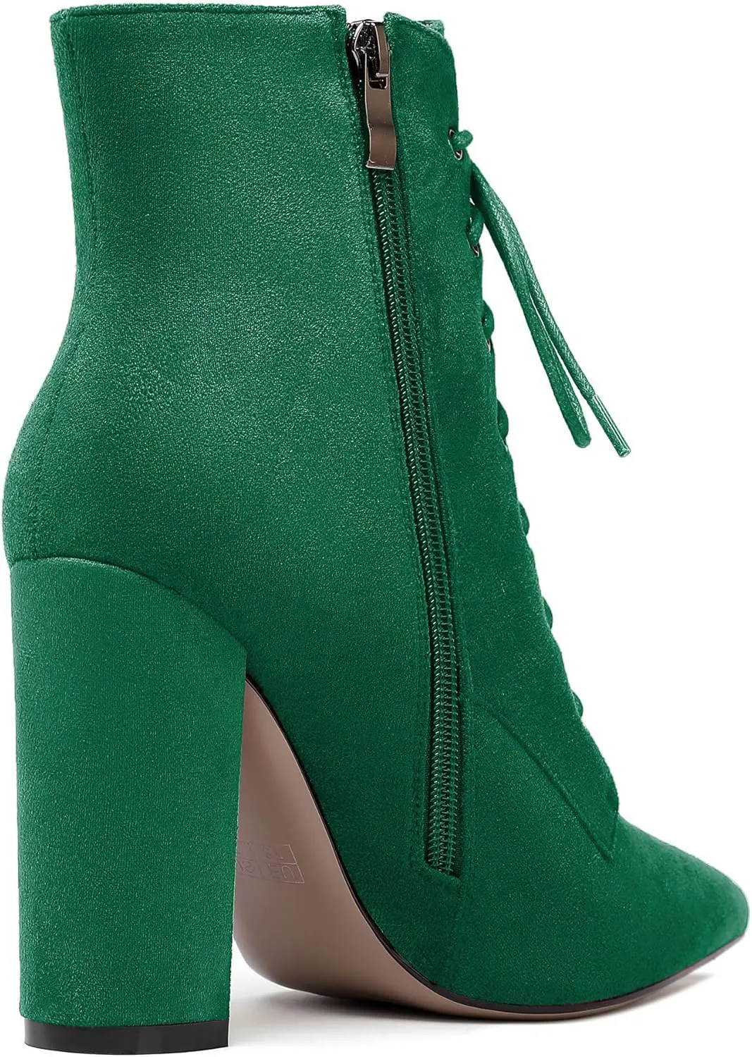 SAMMITOP Women's Chunky Heel Ankle Boots Pointed Toe Lace Up Diamond Embedded Heel Shoes