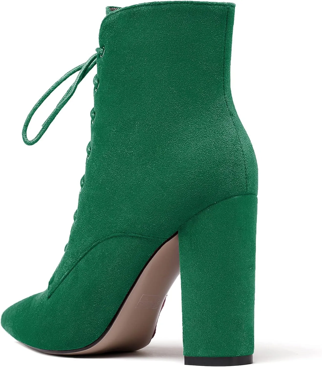 SAMMITOP Women's Chunky Heel Ankle Boots Pointed Toe Lace Up Diamond Embedded Heel Shoes