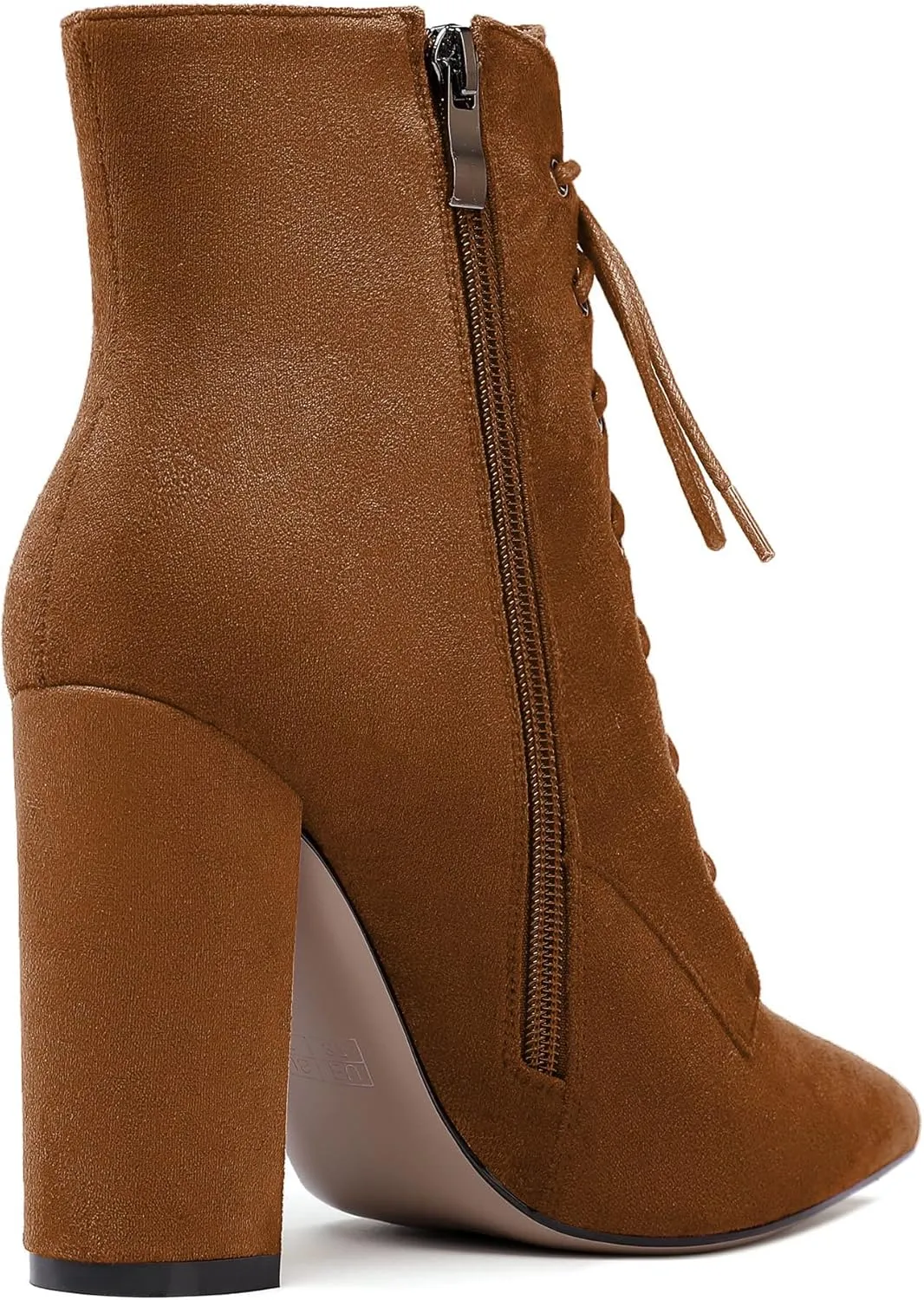 SAMMITOP Women's Chunky Heel Ankle Boots Pointed Toe Lace Up Diamond Embedded Heel Shoes