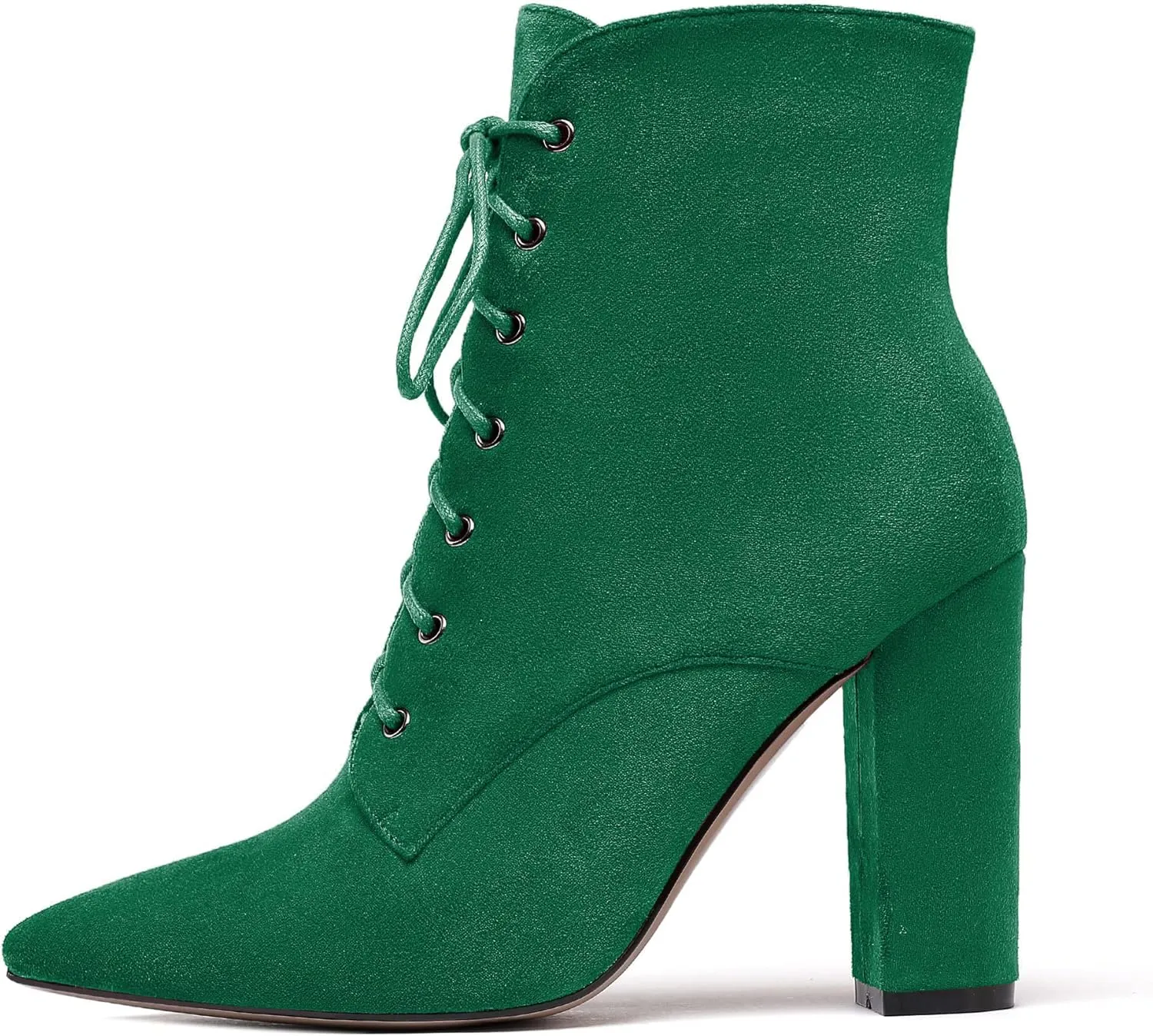 SAMMITOP Women's Chunky Heel Ankle Boots Pointed Toe Lace Up Diamond Embedded Heel Shoes
