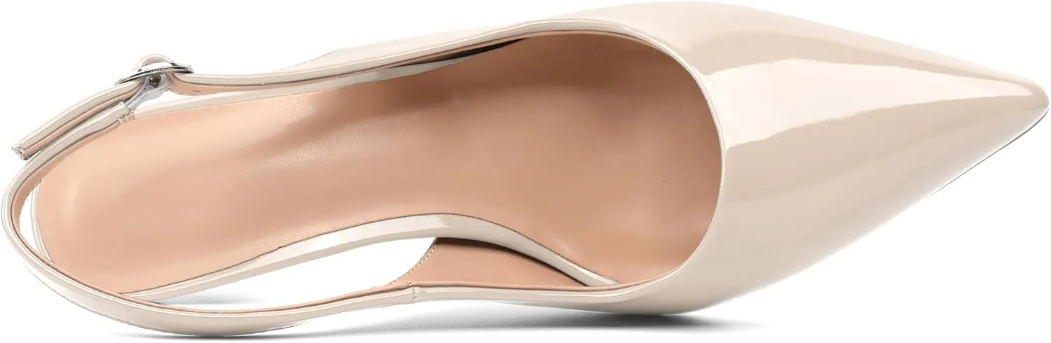 SAMMITOP Women's Pointed Toe Slingback Pumps Buckle Strap High Heels Stilettos Slip On Party Prom Dress Shoes 3.5 Inch