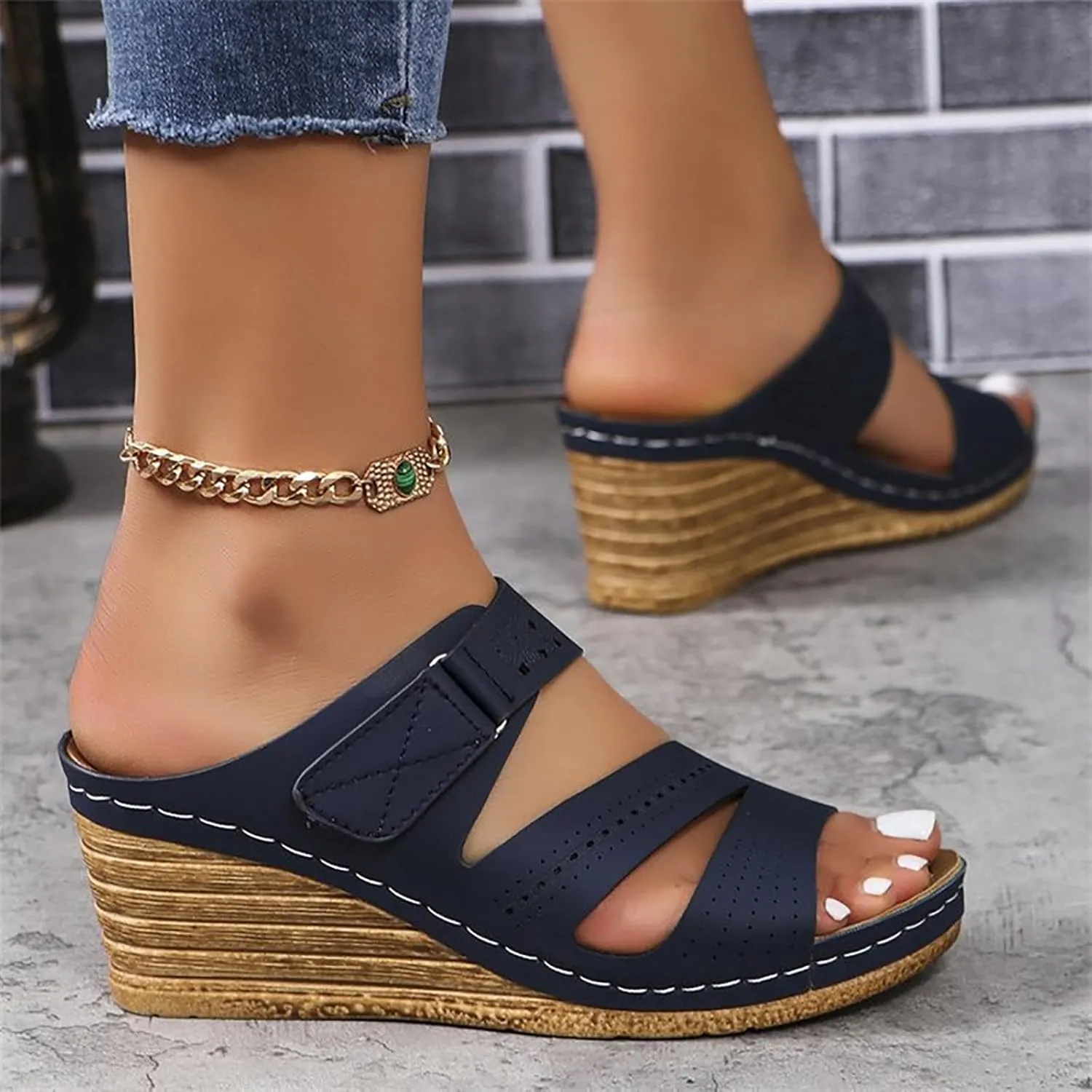 Sandals for Women 2025 Dressy, Summer Open Toe Cork Platform Wedge, Casual Comfortable Beach Wedding Shoes