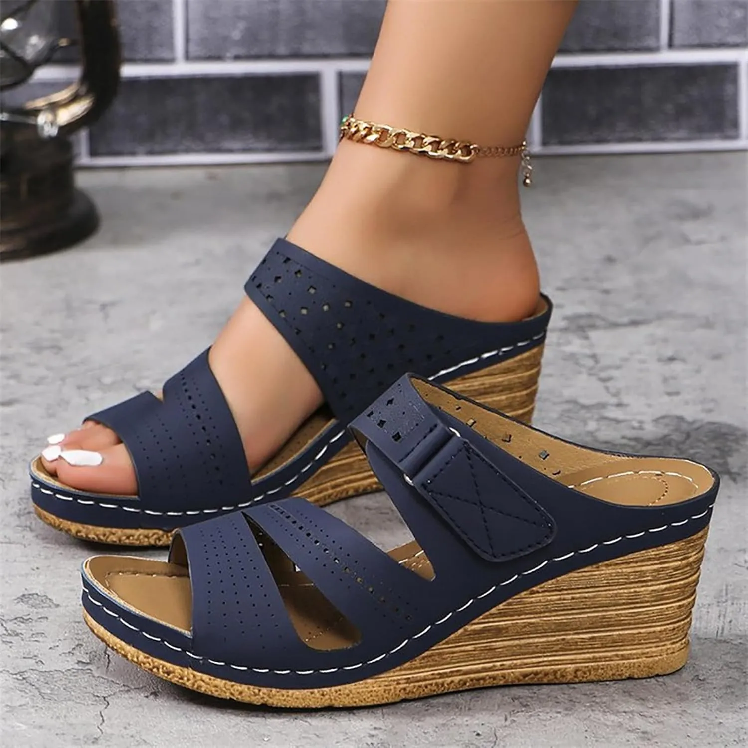Sandals for Women 2025 Dressy, Summer Open Toe Cork Platform Wedge, Casual Comfortable Beach Wedding Shoes