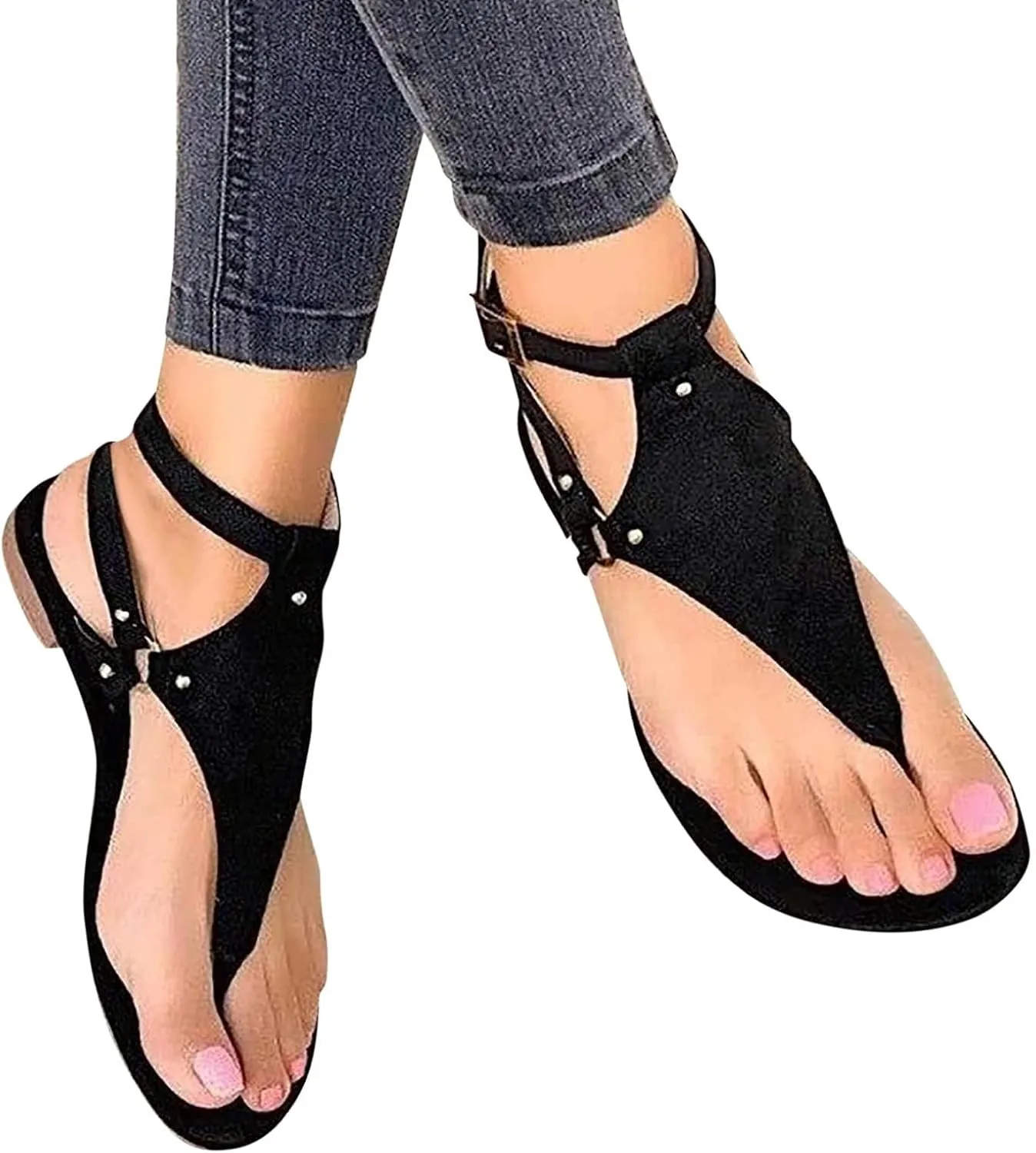 Sandals for Women Dressy Summer Thong Flip Flops Comfortable Ankle Strap Strappy Flat Sandals Walking Shoes Beach Sandals