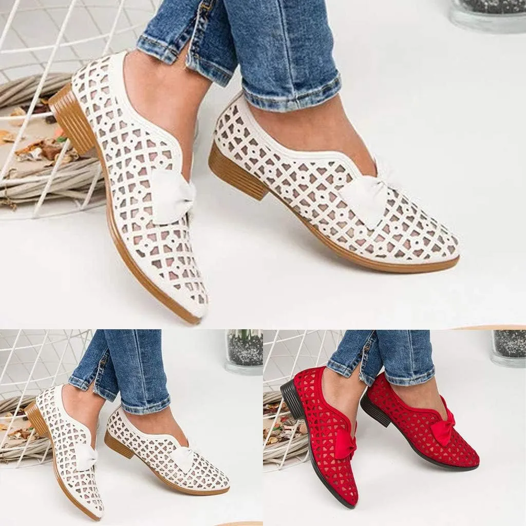 Sandals for Women Platform, Pointed Toe Breathable Wedges Loafers Bowknot Hollow Out Walking Shoes Beach Casual Sandals