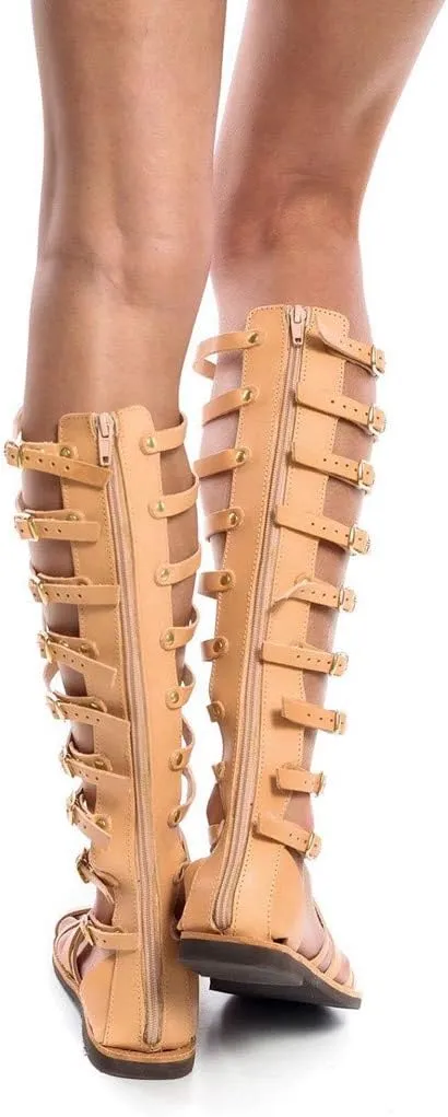 Sandals for Women Platform,Gladiator Sandals Flat Summer Beach Sandals Strappy Lace Up Open Toe Knee High Flat Sandal