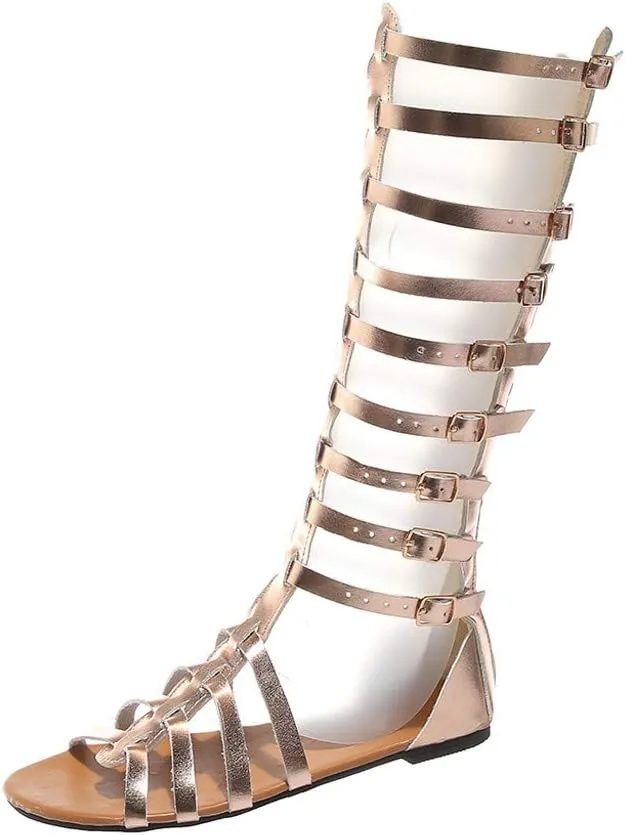 Sandals for Women Platform,Gladiator Sandals Flat Summer Beach Sandals Strappy Lace Up Open Toe Knee High Flat Sandal