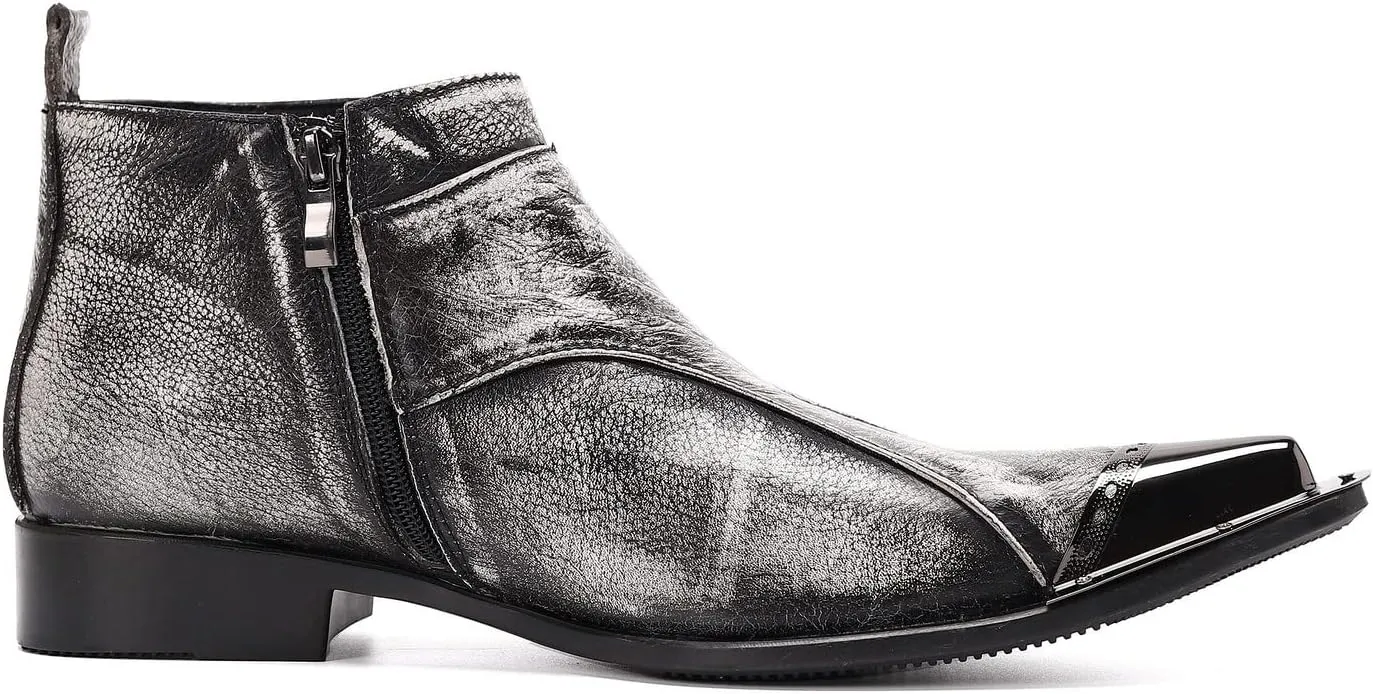 Santimon Mens Chelsea Boots Dress Casual Party Disco Cowboy Western Boots Metal Tip Toe Genuine Leather Buckles Zipper Ankle Boots Fashion Singer Ballroom Wedding Prom Chukka Boots