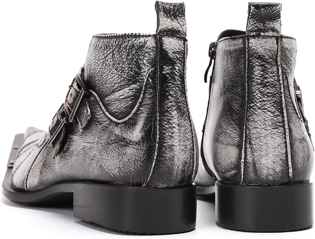 Santimon Mens Chelsea Boots Dress Casual Party Disco Cowboy Western Boots Metal Tip Toe Genuine Leather Buckles Zipper Ankle Boots Fashion Singer Ballroom Wedding Prom Chukka Boots