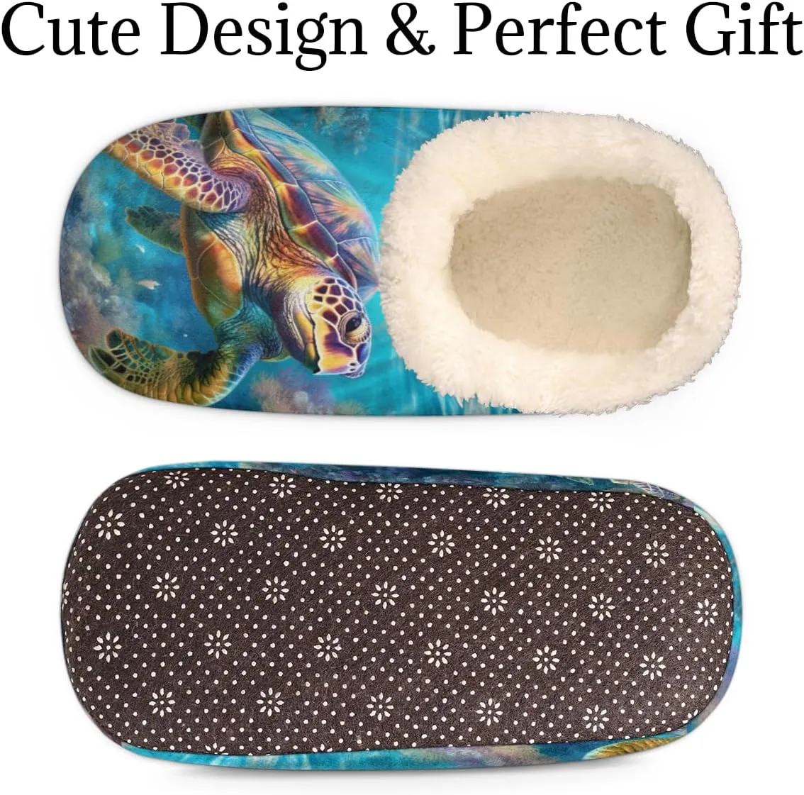 Sea Turtle Slippers for Women Men, Ocean Coral House Slippers Socks Warm Fuzzy Memory Foam Indoor Slippers Lightweight Cozy Anti-Skid Closed Back Home Shoes, Medium