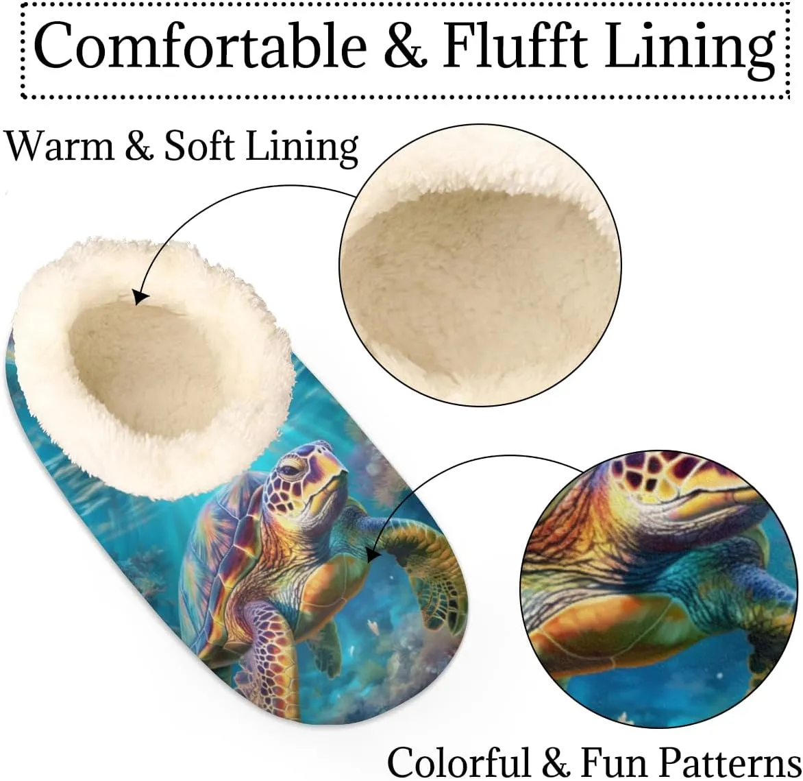 Sea Turtle Slippers for Women Men, Ocean Coral House Slippers Socks Warm Fuzzy Memory Foam Indoor Slippers Lightweight Cozy Anti-Skid Closed Back Home Shoes, Medium