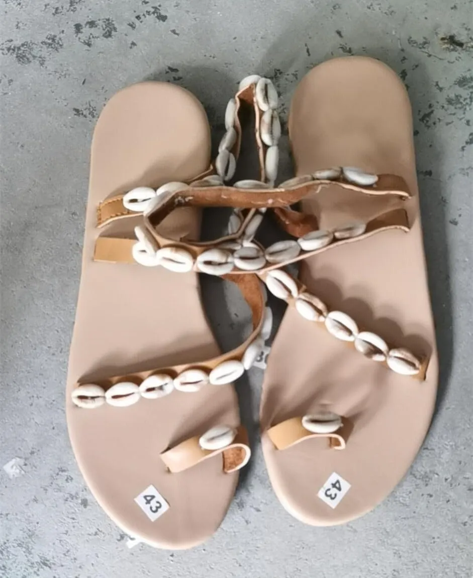 Seashell Sandals for Women Beach Summer Ring Toe Plus Size Cute Dressy Boho Bohemia Alternative Hiking Pumps Cruise Swimming Pool Rave Parties Gifts