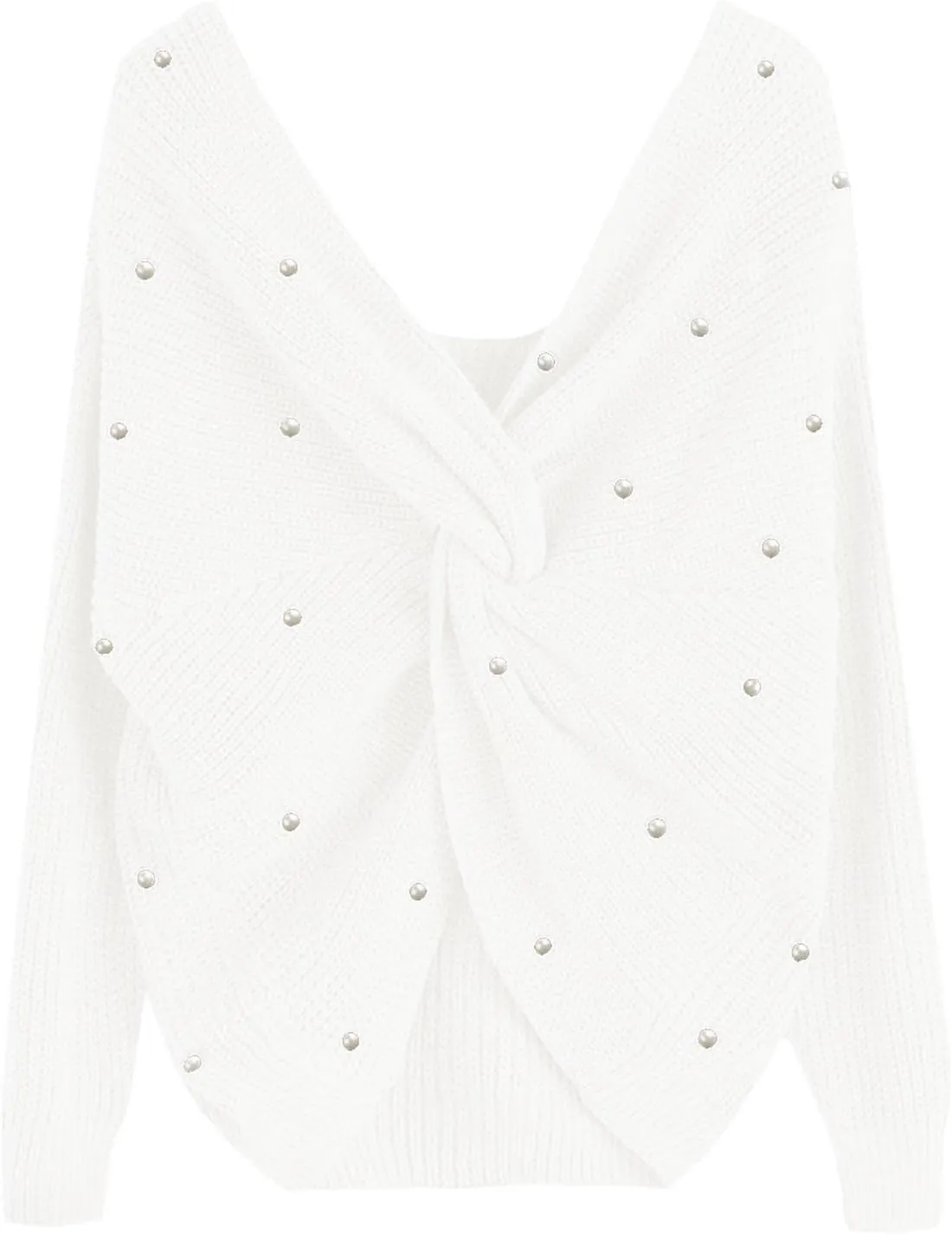 Sexyshine Women's Casual V Neck Criss Cross Backless Long Batwing Sleeve Loose Knitted Sweater Pullovers