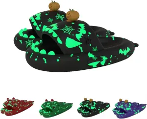 Shark Slides Glow in the Dark, Christmas Shark Slides, Santa Shark Slides, 3D Cartoon Spooky Cloudy Shark Slippers