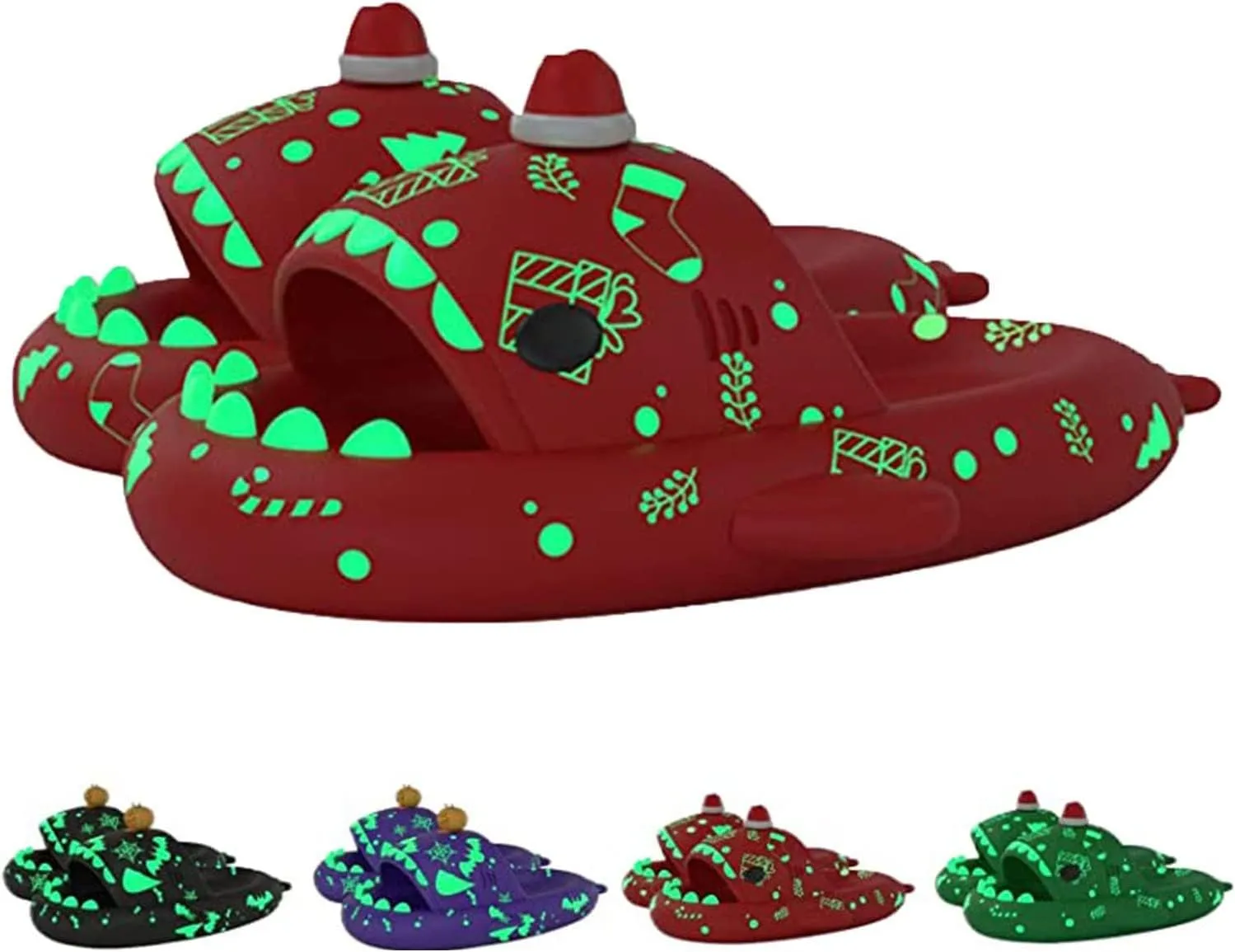 Shark Slides Glow in the Dark, Christmas Shark Slides, Santa Shark Slides, 3D Cartoon Spooky Cloudy Shark Slippers