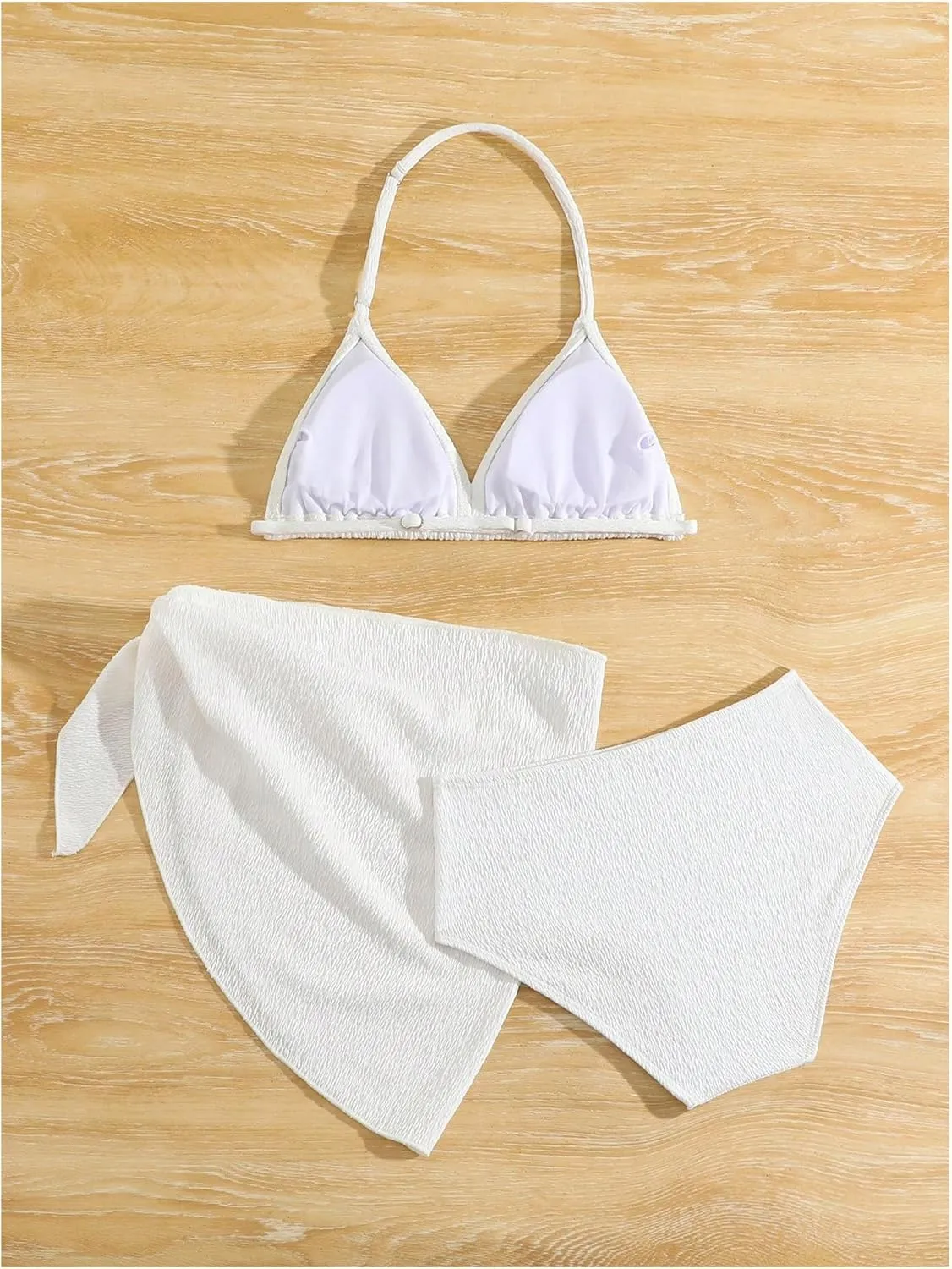 SHENHE Girl's 3 Pieces Halter Triangle Bikini Sets Spaghetti Strap Swimsuit Smocked Bathing Suit with Beach Skirt