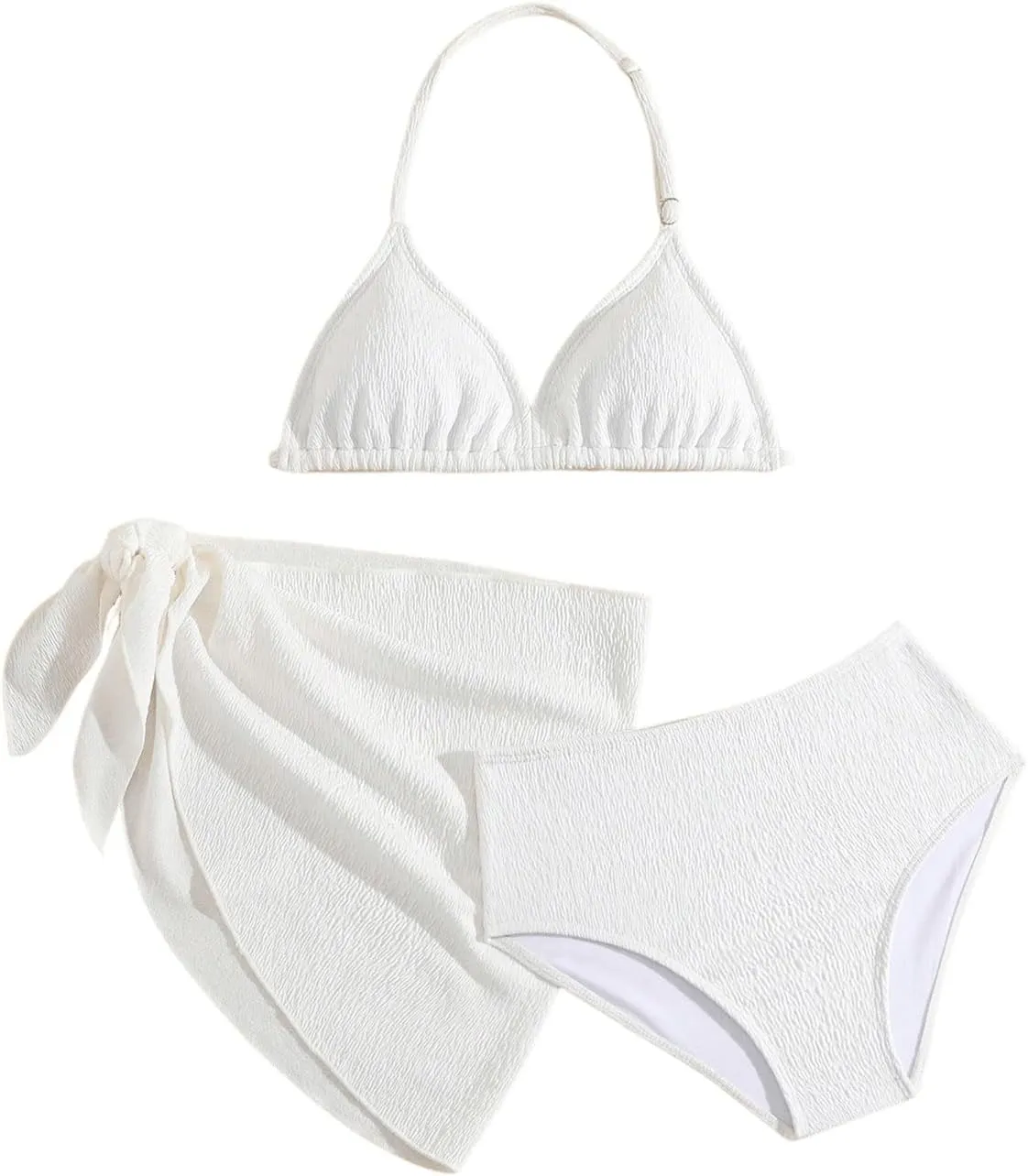 SHENHE Girl's 3 Pieces Halter Triangle Bikini Sets Spaghetti Strap Swimsuit Smocked Bathing Suit with Beach Skirt
