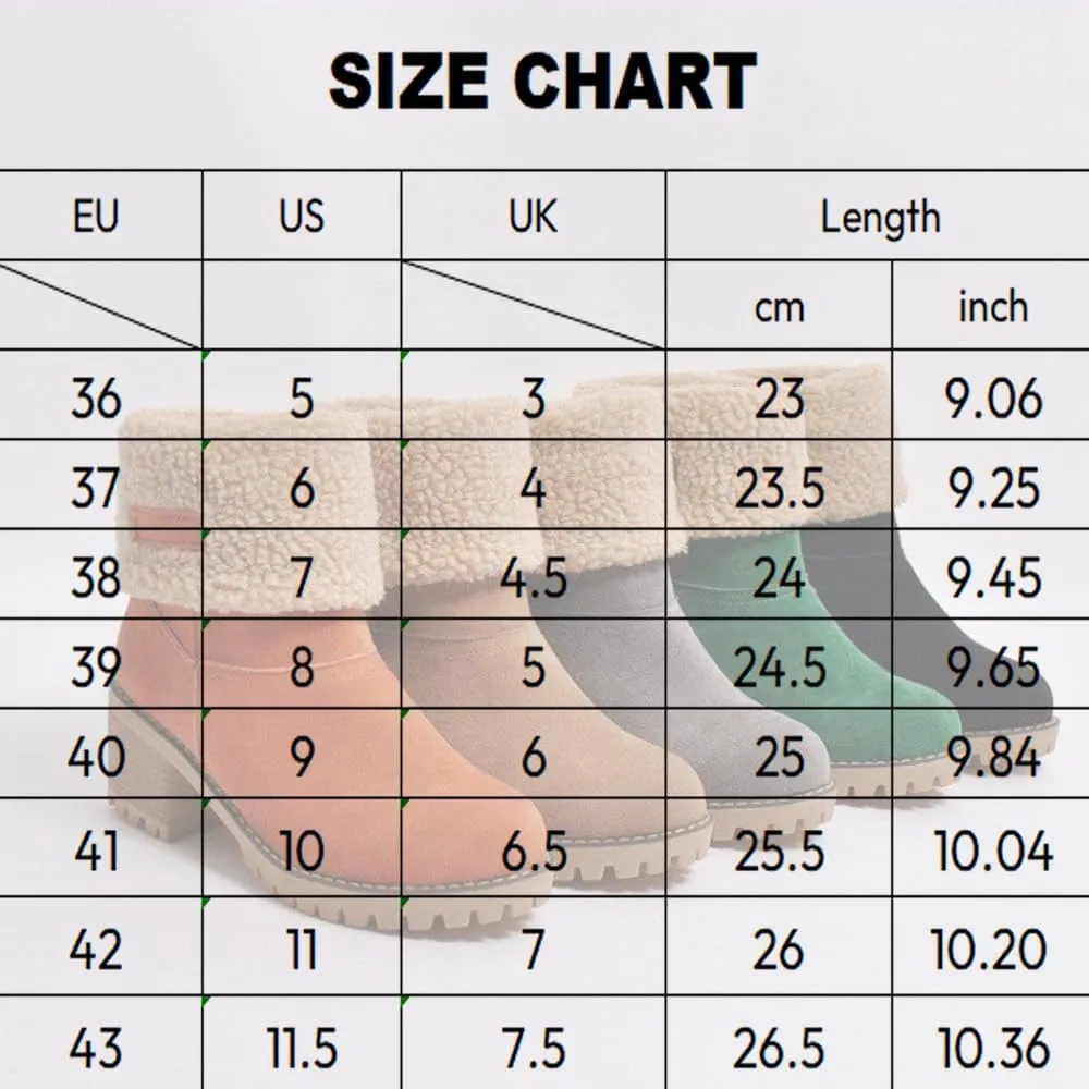Sheremart Seniors' Chunky Heel Winter Boots, Winter Platform Furry Boots for Women, Warm Plush Lined Slip on Boots, Mid Calf Chunky Heel Suede Round Toe Snow Boots