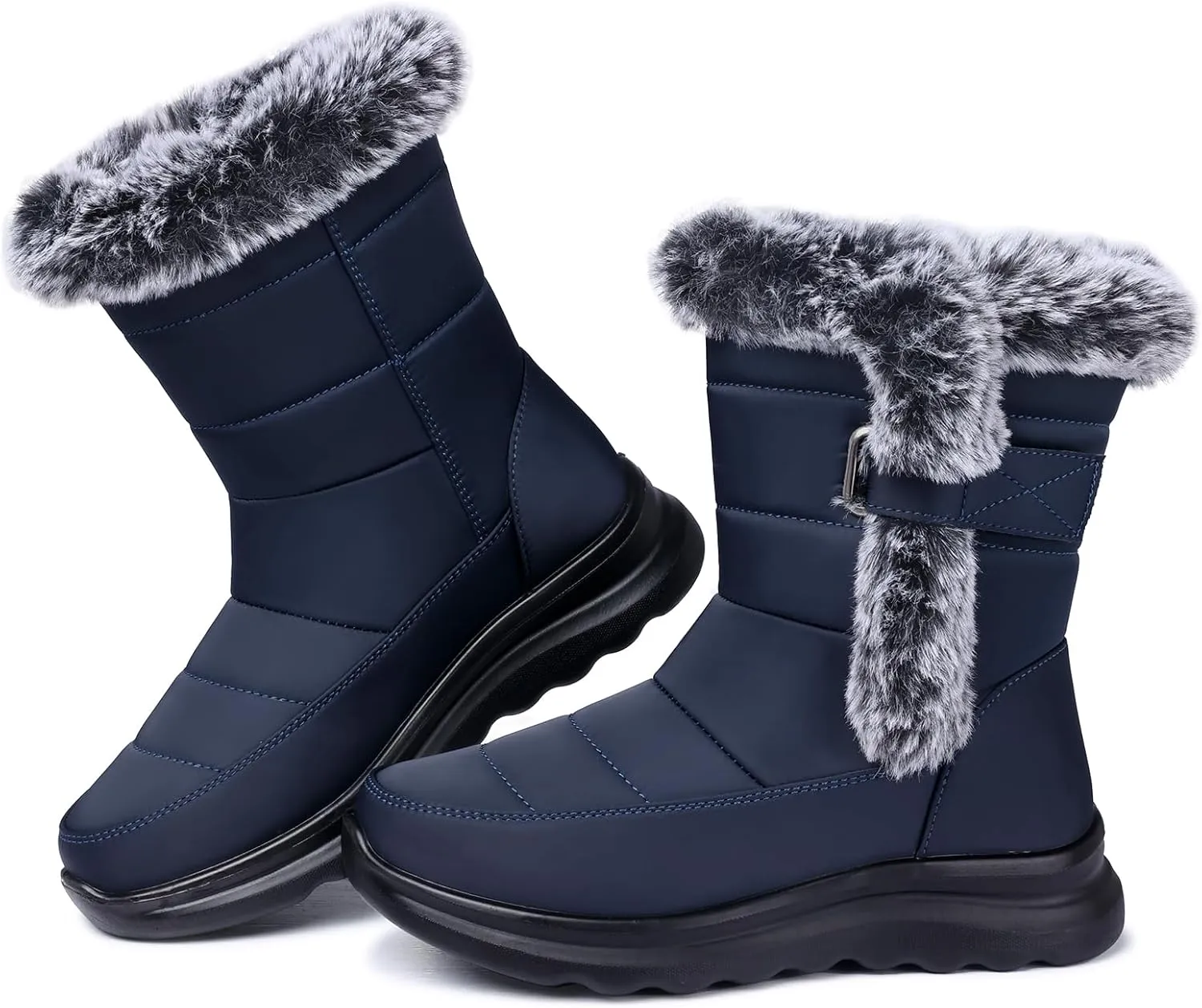 SHIBEVER Waterproof Winter Boots for Women: Snow Mid Calf Fur Lined Warm Women Boot Outdoor Resistant Booties