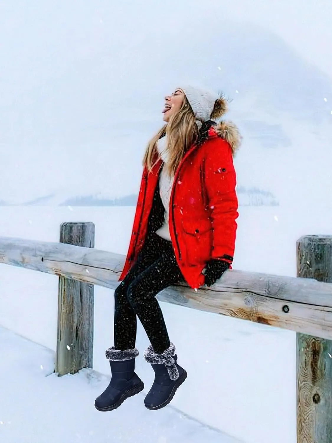 SHIBEVER Waterproof Winter Boots for Women: Snow Mid Calf Fur Lined Warm Women Boot Outdoor Resistant Booties