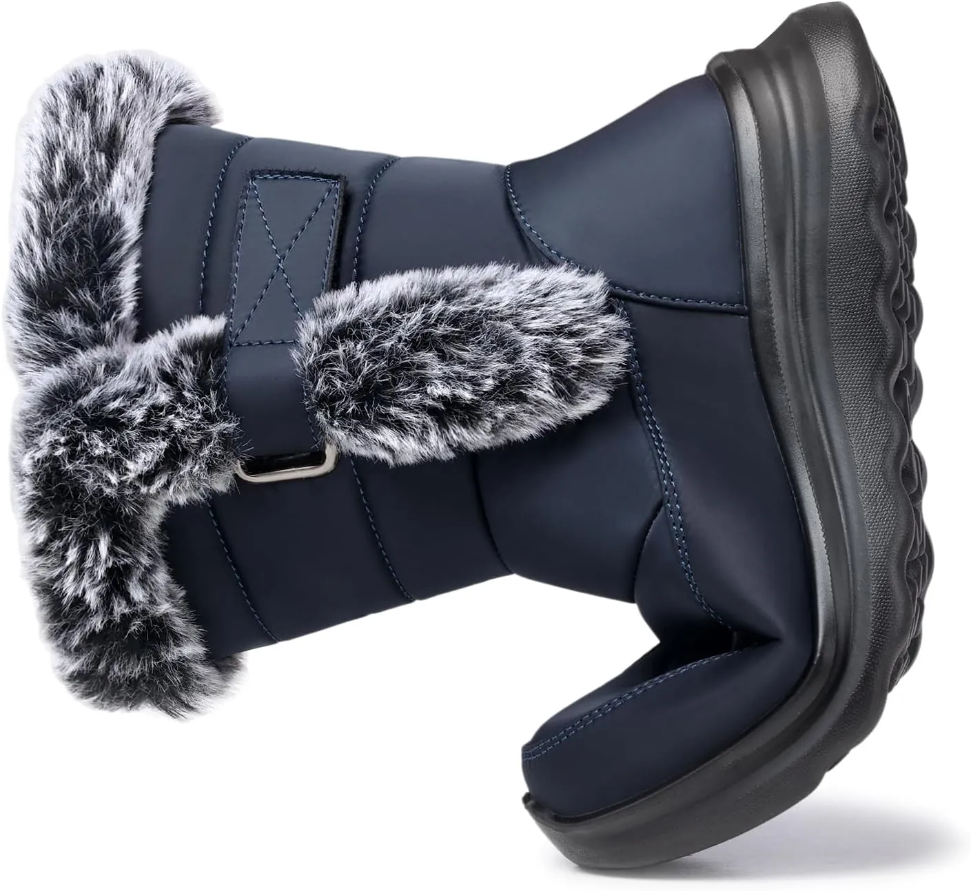 SHIBEVER Waterproof Winter Boots for Women: Snow Mid Calf Fur Lined Warm Women Boot Outdoor Resistant Booties