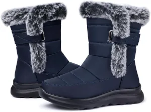 SHIBEVER Waterproof Winter Boots for Women: Snow Mid Calf Fur Lined Warm Women Boot Outdoor Resistant Booties