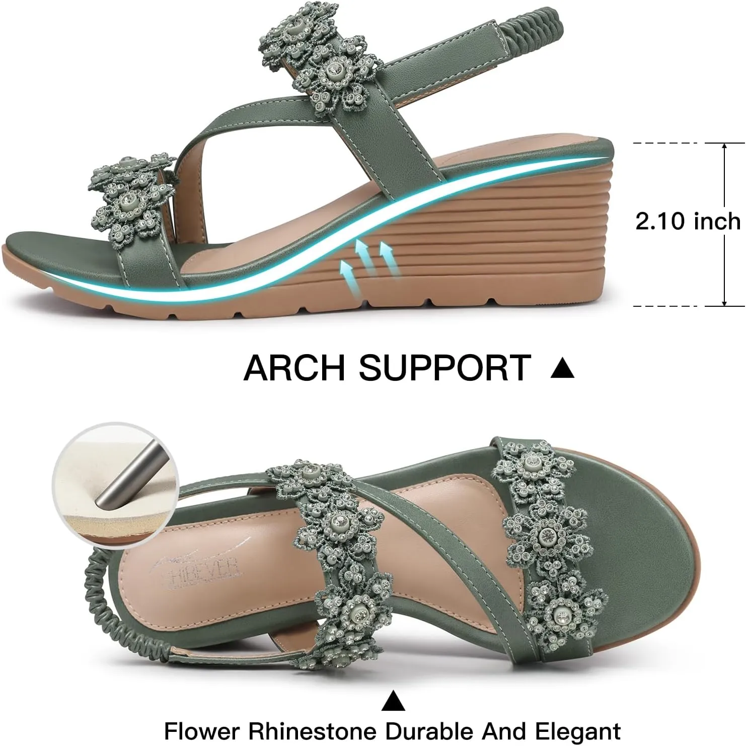 SHIBEVER Wedge Sandals for Women Dressy: Summer Open Toe Low Platform Wedges Sandals Elastic Ankle Strap Flower Comfortable Casual Shoes