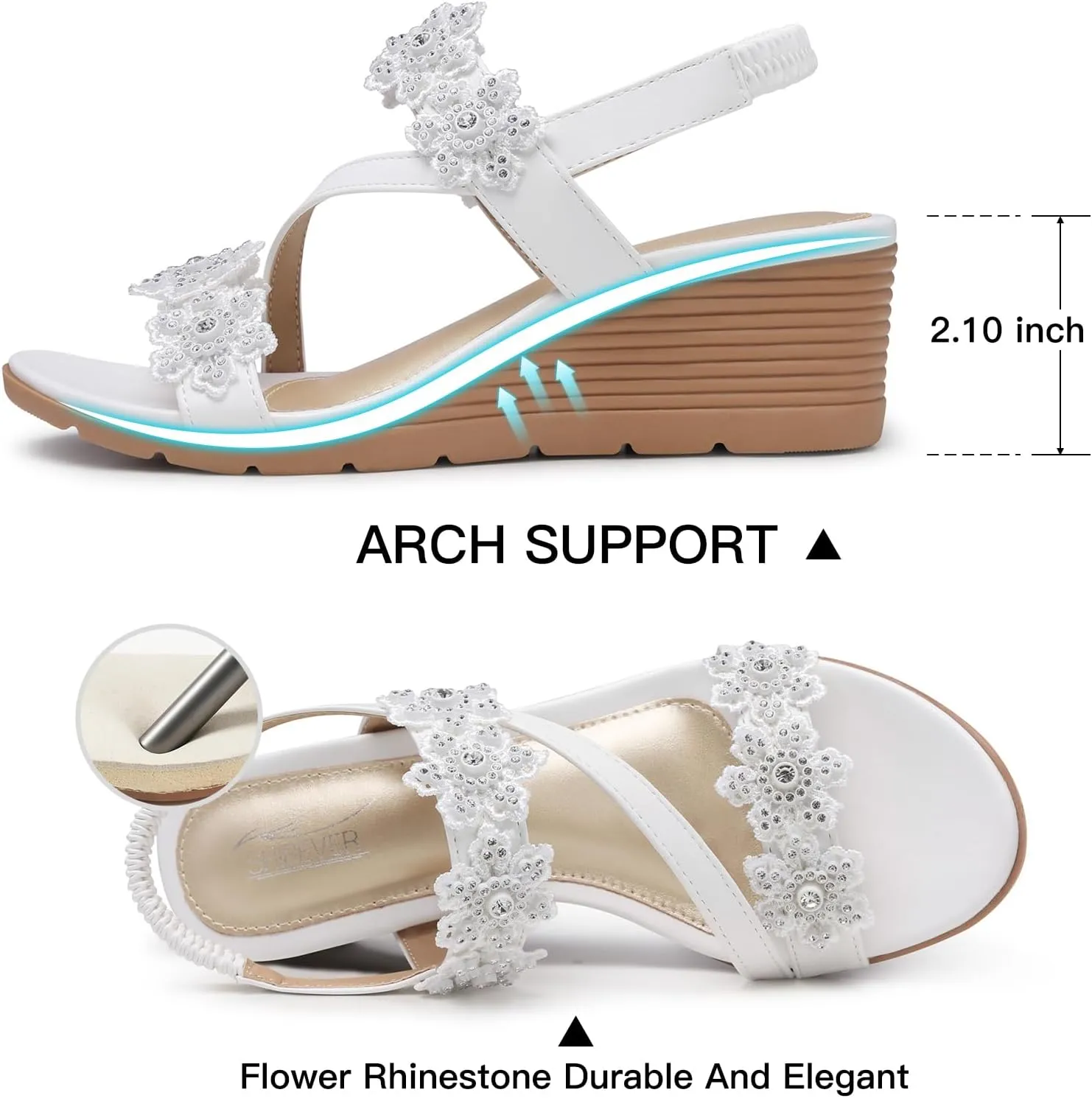 SHIBEVER Wedge Sandals for Women Dressy: Summer Open Toe Low Platform Wedges Sandals Elastic Ankle Strap Flower Comfortable Casual Shoes