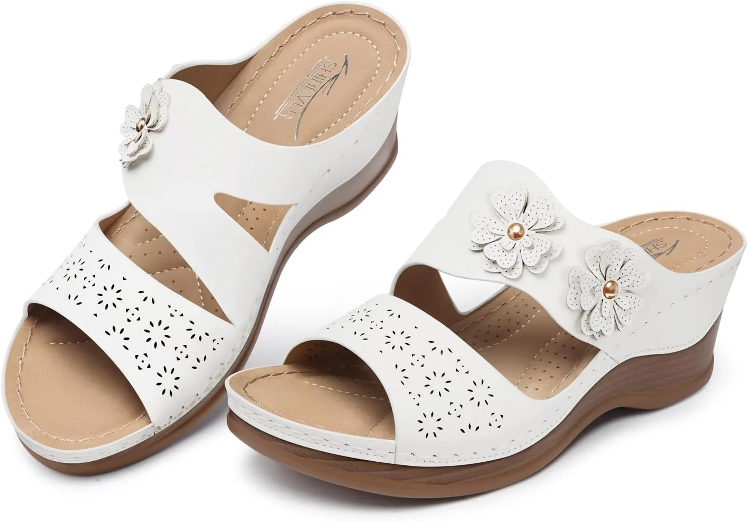 SHIBEVER Wedge Sandals for Women Hollow Out Slip On Platform Wedge Sandals Summer Casual Walking Shoes