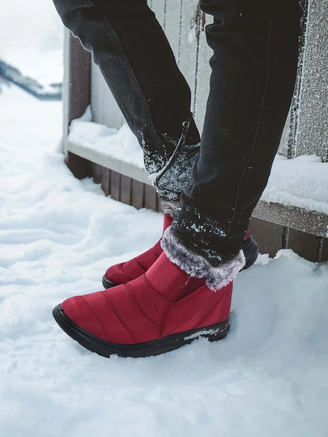 SHIBEVER Winter Waterproof Boots for Women: Snow Womens Ankle Fur Lined Shoes Slip On Warm Insulated Winter Boot
