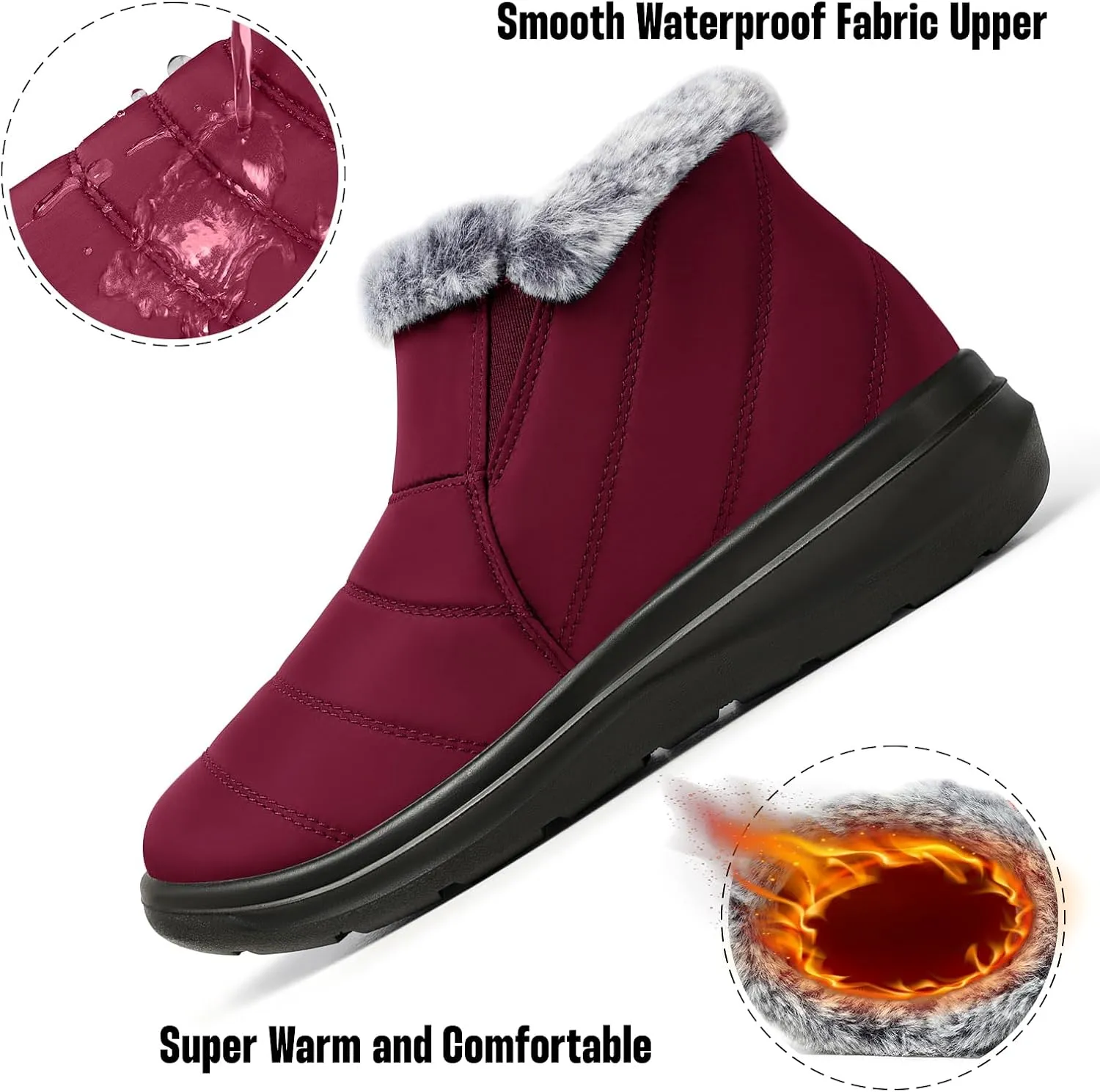 SHIBEVER Winter Waterproof Boots for Women: Snow Womens Ankle Fur Lined Shoes Slip On Warm Insulated Winter Boot