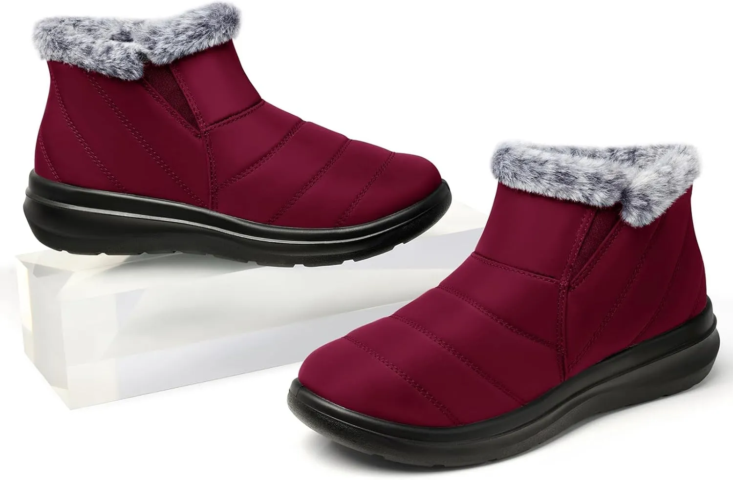 SHIBEVER Winter Waterproof Boots for Women: Snow Womens Ankle Fur Lined Shoes Slip On Warm Insulated Winter Boot