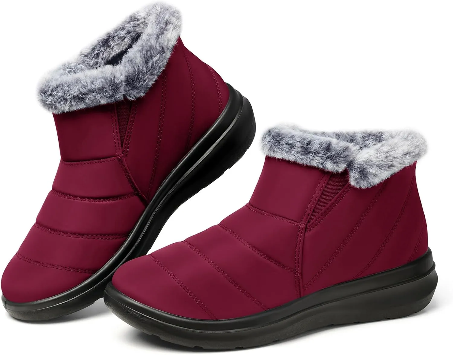 SHIBEVER Winter Waterproof Boots for Women: Snow Womens Ankle Fur Lined Shoes Slip On Warm Insulated Winter Boot