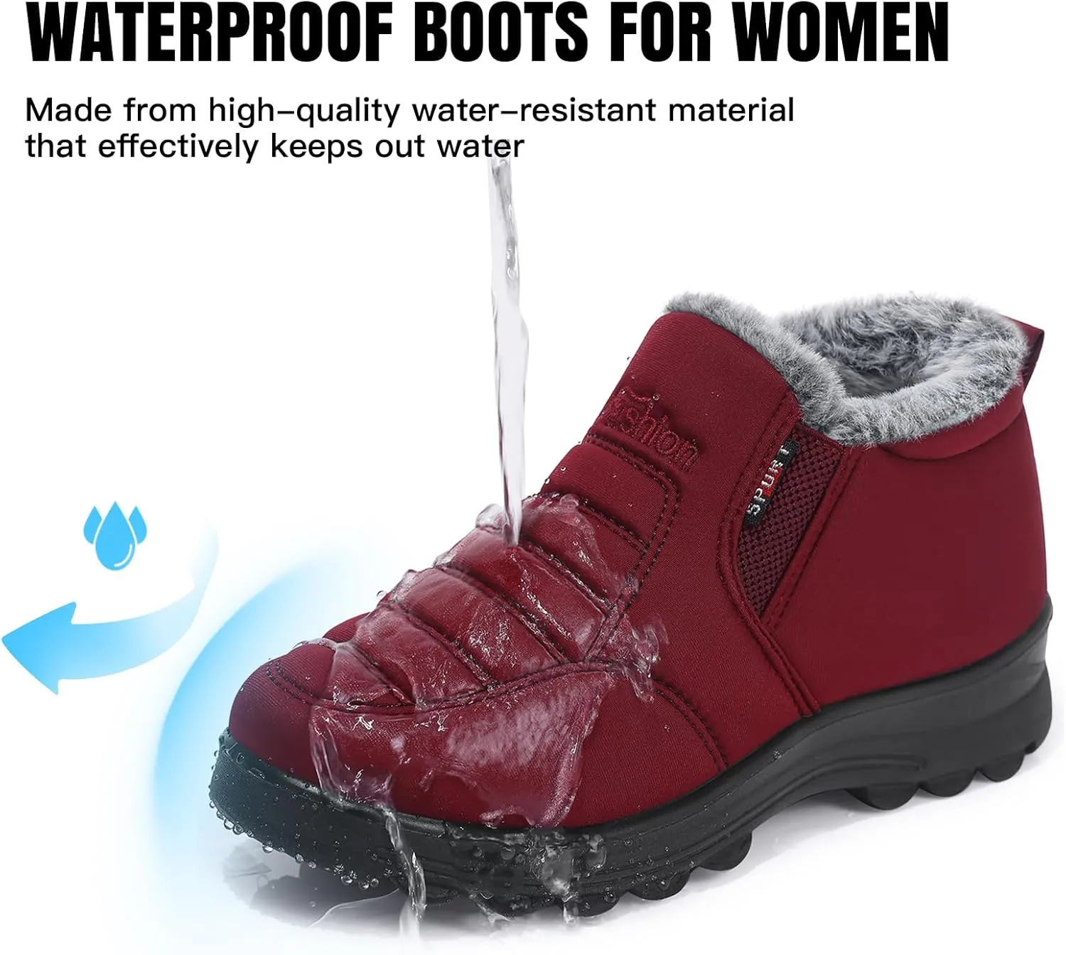 SHIBEVER Womens Snow Boots Ankle Booties Waterproof Winter Boots Synthetic Leather Side Zip Fashion Boots