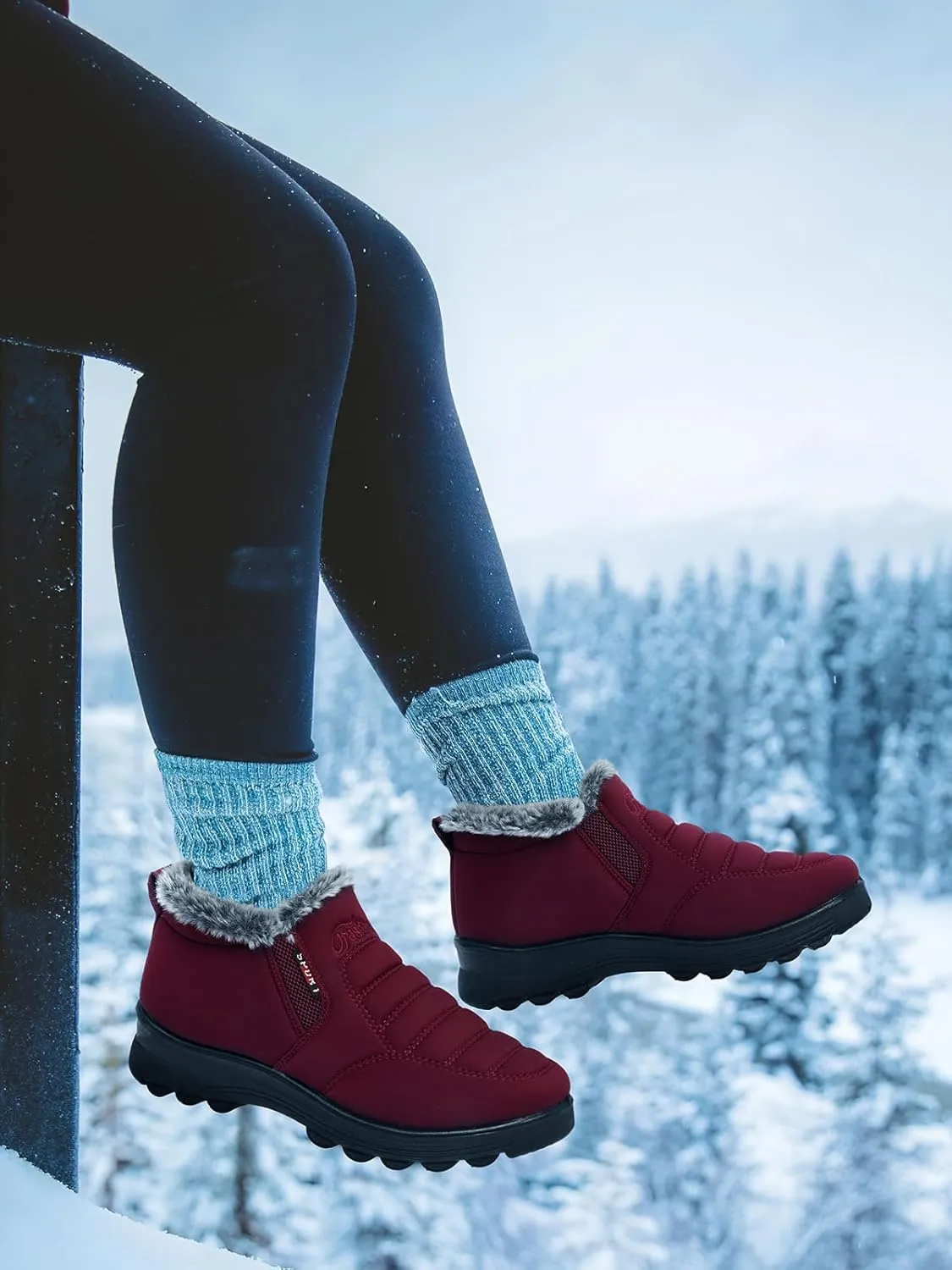 SHIBEVER Womens Snow Boots Ankle Booties Waterproof Winter Boots Synthetic Leather Side Zip Fashion Boots