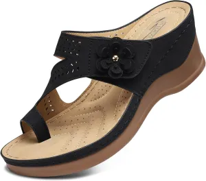 SHIBEVER Women's Wedge Sandals Platform: Comfortable Dressy Summer Casual Slip on - Low Heels Flip Flops Women Sandals